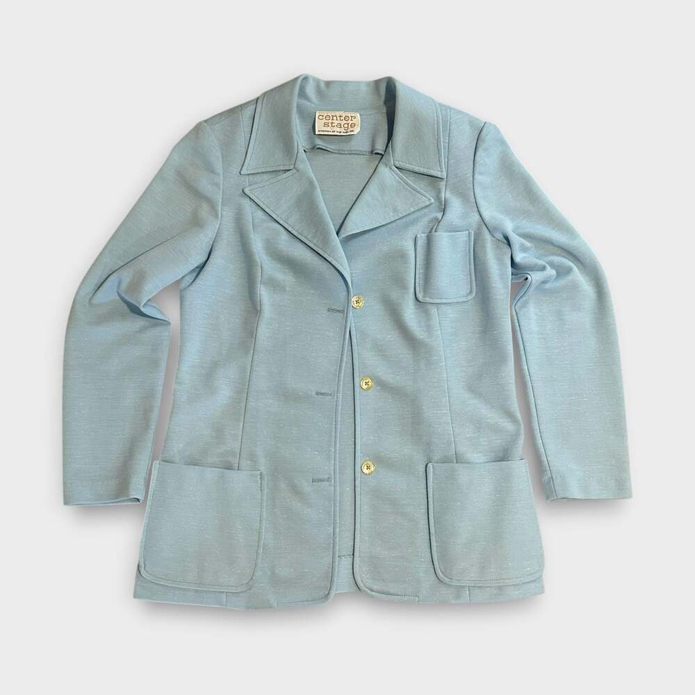 Vintage Light Blue Knit Blazer Jacket 70’s-80’s Retro Workwear